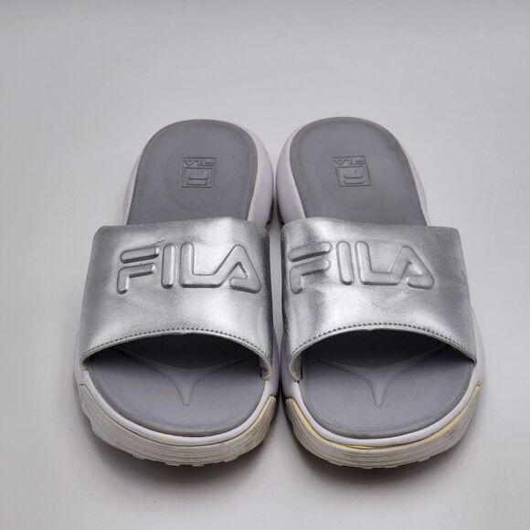 Fila Y2K RARE Creeper Waterproof Silver Slide Sandals Size 7 - Picture 2 of 10